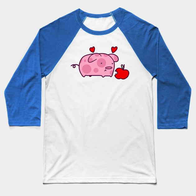 Pig Loves Apples Baseball T-Shirt by saradaboru